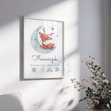 METRYCZKA OBRAZ NA ŚCIANĘ PREZENT NA ROCZEK CHRZEST URODZINY DZIECKA A4