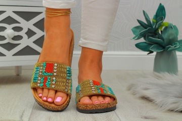 KLAPKI DAMSKIE NA KORKU STYLOWE PROFILOWANE