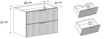 Подвесной комплект для ванной комнаты белого цвета с умывальником, 80 предметов, RIBBED, Модные фасады