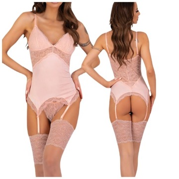 Gorset z pończochami ozdobiony koronką L/XL