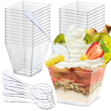 PUCHARKI DESEROWE 200 ml 25 sztuk + łyżeczki