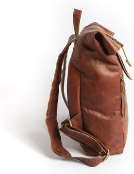 Leabags plecak miejski Fernando Rolltop unisex ze skóry vintage 30x12x40cm