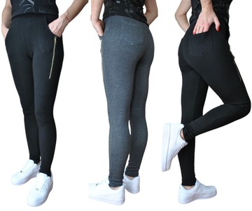 95% Bawełniany NIEPRZEŚWITUJĄCE LEGGINSY L/XL CZARNE GRAFIT 4 KIESZENIE