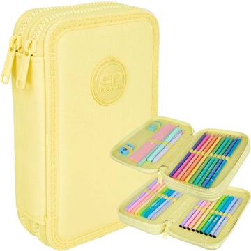 COOLPACK PIÓRNIK SZKOLNY DWUKOMOROWY WYPOSAŻENIE KREDKI FLAMASTRY YELLOW