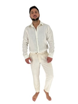 KOSZULA BIEL IVORY 100% LEN Z KOŁNIERZYKIEM [Rozmiar l]