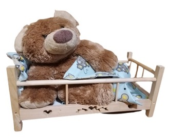 БОЛЬШАЯ ДЕРЕВЯННАЯ КРОВАТЬ ДЛЯ КУКОЛ + ПОСТЕЛЬНОЕ ПРИНАДЛЕЖЕНИЕ HEARTFOLK