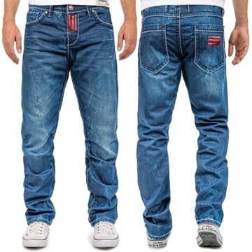 Jeansy Spodnie Jeansowe Denim Blue Kontrast Cieniowane