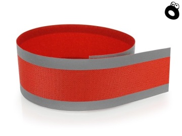 СВЕТООТРАЖАЮЩАЯ ЛЕНТА С ЛАСТИКОМ, КРАСНАЯ, СИЛЬНОЕ ОТРАЖЕНИЕ