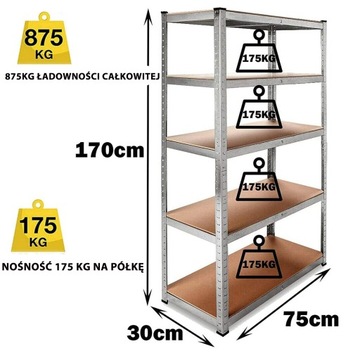 МЕТАЛЛИЧЕСКИЙ СТЕЛЛАЖ 170х75х30 ГАРАЖ 875кг