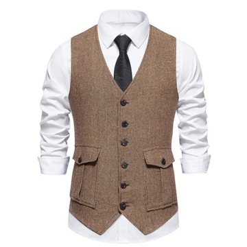 Men'S Casual Classic Suit Vest Retro Herringbone L