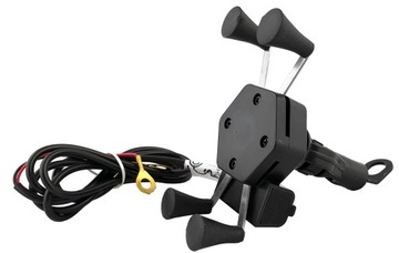 MOTOCYKLOWY UCHWYT X NA TELEFON LUSTERKO USB