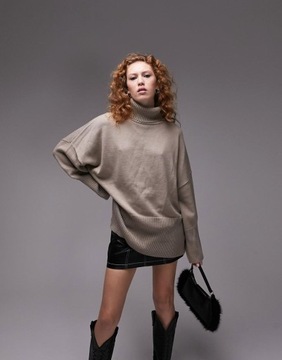 TOPSHOP BEŻOWY SWETER GOLF OVERSIZE UUI NG3__S