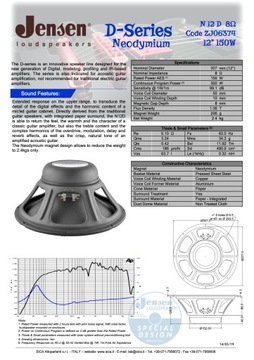Гитарный динамик JENSEN N12D 8 Ом