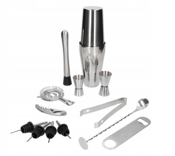 БАРМЕННЫЙ НАБОР ДЛЯ НАПИТКОВ BOSTON SILVER SHAKER JIGGER 14 шт. ПРЕМИУМ