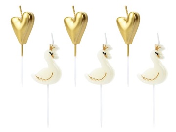Świeczki urodzinowe Love Swan serce łabędź 6szt