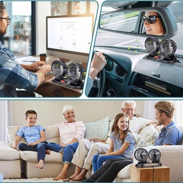 ДВОЙНОЙ USB-ВЕНТИЛЯТОР, ВРАЩЕНИЕ НА 360 ГРУПП, ДЛЯ АВТОМОБИЛЯ 12 В, 2 СКОРОСТИ