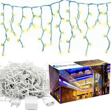LAMPKI SOPLE 200 LED CIEPŁY BIAŁY ZEWNĘTRZNE KURTYNA ŚWIETLNA GIRLANDA