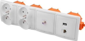 Gniazdo ścienne F USB RJ 230V zasilające terminal
