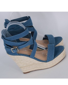 SANDAŁY NA KOTURNIE ESPADRYLE DAMSKIE ZAMSZOWE BUTY LETNIE BLUE JEANS 38