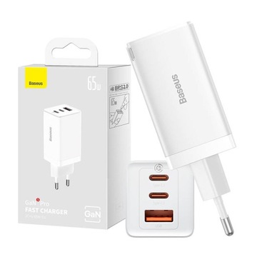 BASEUS MOCNA UNIWERSALNA ŁADOWARKA SIECIOWA ZASILACZ GAN5 2XUSB-C + USB 65W