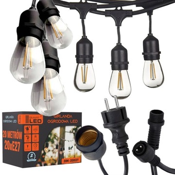 Girlanda OGRODOWA ŁAŃCUCH ŚWIETLNY 20M 20X LED E27