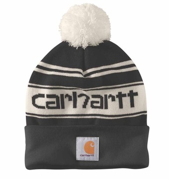 Kolorowa Zimowa Czapka Carhartt Knit Pom-Pom Cuffed Logo / Red Winter White