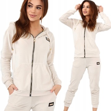 DRES DAMSKI WELUROWY KOMPLET 36/38 S/M ECRU