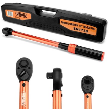 ДИНАМОМЕТРИЧЕСКИЙ КЛЮЧ с замком для колес 1/2 дюйма 3/8 дюйма, сертификат 40–220 Нм + футляр