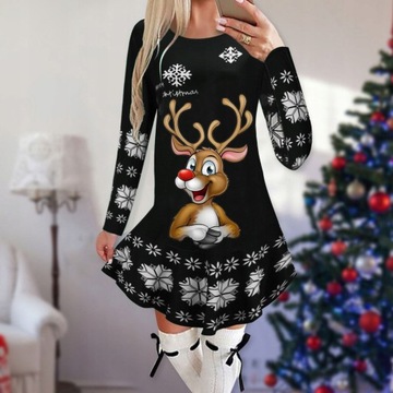 Sukienka świąteczna z reniferem śnieżynki kolory h