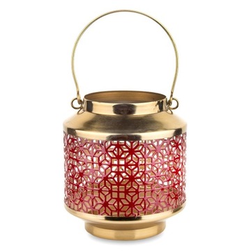 LAMPION METALOWY ZŁOTY CZERWONY 26x15cm ŚWIECZNIK