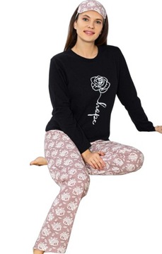 ЖЕНСКАЯ УТЕПЛЕННАЯ ХЛОПКОВАЯ ПИЖАМА, УДОБНАЯ, ДЛИННЫЙ РУКАВ, С КРАСИВЫМ УЗОРОМ «РОЗЫ» S