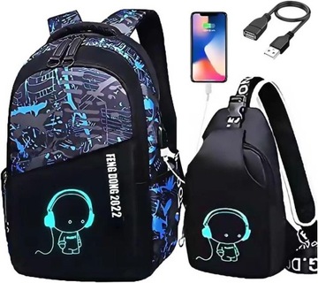 Светоотражающий рюкзак «музыкант» на одно плечо для школьников USB