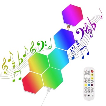 LAMPKA PANELOWA LED RGB SZEŚCIOKĄTNA Z MUZYKĄ SYNC USB*6