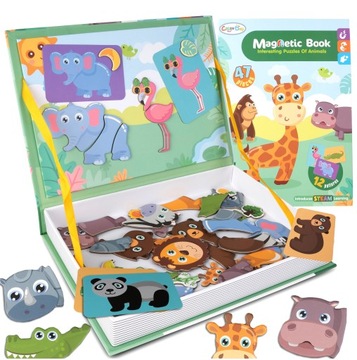 ZESTAW UKŁADANKA MAGNETYCZNA KLOCKI MAGNETYCZNE PUZZLE ZWIERZĘTA MONTESSORI