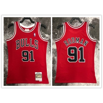 Tłoczona na gorąco koszulka koszykarska NBA Chicago Bulls nr 91 Rodman w