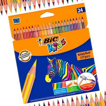 BIC KIDS EVOLUTION STRIPES KREDKI OŁÓWKOWE BEZDRZEWNE DLA DZIECI 24 KOLORY