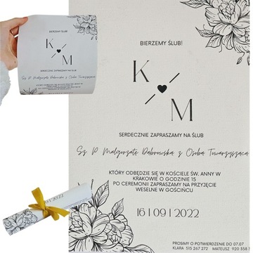 ZAPROSZENIA NA ŚLUB KWIATY MINIMALISTYCZNE BIAŁE