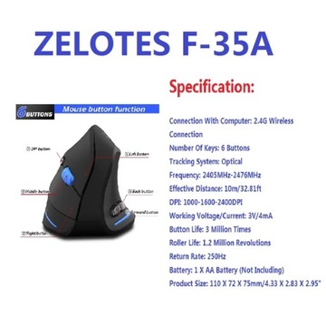 F-35 Bezprzewodowa mysz pionowa 24 GHz z możliwością ładowania 6