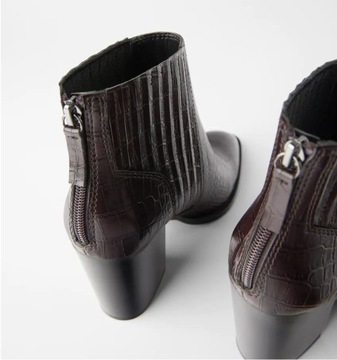 ZARA NOWE BORDOWE BOTKI BUTY NA CZARNYM OBCASIE 36