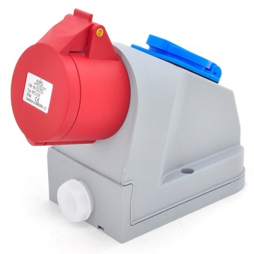 GNIAZDO SIŁOWE STAŁE KOMBI 16A 3P+Z+N 400V + 1x 230V IP44 ŚCIENNE CEE 16/5