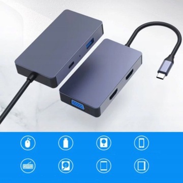АДАПТЕР-ХАБ Адаптер-разветвитель 5 В 1 USB-C 3.1 2x HDMI 4K VGA USB 3.0