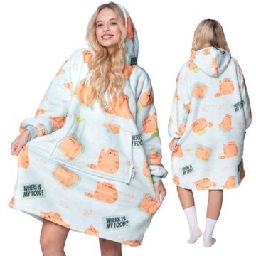 KOC BLUZA Oversize Gruba KOCOBLUZA 2w1 XXL Wzór KOTY Futrzak z Kapturem