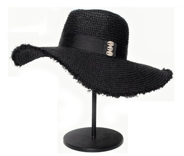 ШЛЯПА С потертыми полями, черная, 100% рафия