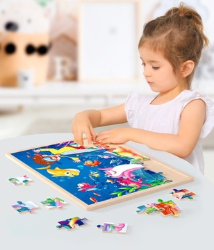 ДЕРЕВЯННЫЙ ПАЗЛ 60 ДЕТАЛЕЙ ПАЗЛ РЫБКИ 884