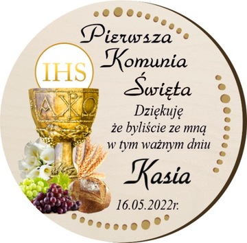 Podziękowania na Komunię MAGNES Komunia 10 szt