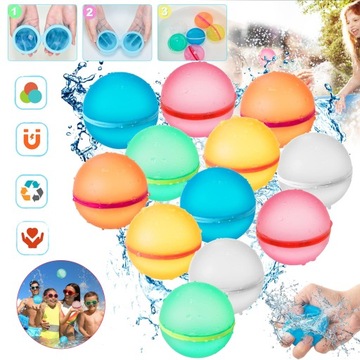 12 SILIKONOWE BOMBY WODNYCH DO WIELOKROTNEGO UŻYTKU, KOLOROWE BALONY WODNE