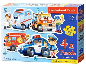 PUZZLE DLA DZIECI 4W1 MAXI UKŁADANKA AUTA STRAŻ POLICJA KARETKA LAWETA