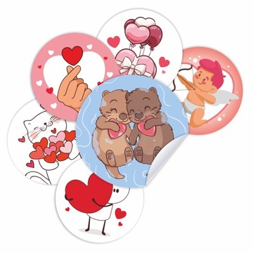 НАКЛЕЙКИ НА ДЕНЬ ВАЛЕНТИНА НАБОР РАЗНЫХ НАКЛЕЙКОВ ПОДАРОЧНЫЙ 4см 6 шт.