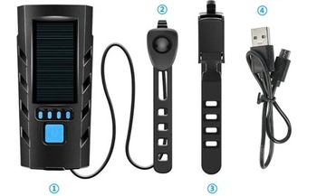 ВЕЛОСИПЕДНАЯ АККУМУЛЯТОРНАЯ ФАРА ПЕРЕДНЯЯ + ЗАДНЯЯ USB СВЕТОДИОДНЫЙ ЗВОНОК 4в1 МОЩНЫЙ + СОЛНЕЧНАЯ