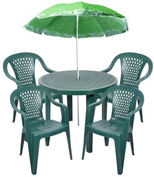 4+1 ZESTAW PLASTIKOWY KRZESŁA STÓŁ PARASOL ZIELONY